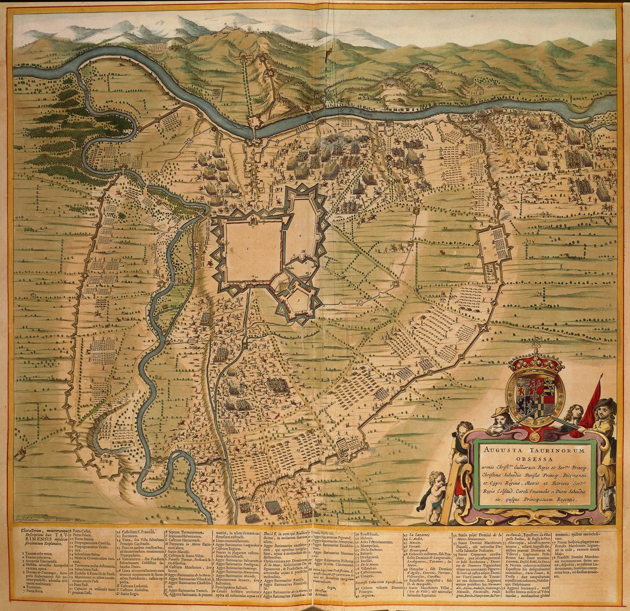 Le siège de Turin en 1639, gravure en couleur de Theatrum Sabaudiae par Joan Blaeu, imprimée en Italie - Joan Blaeu
