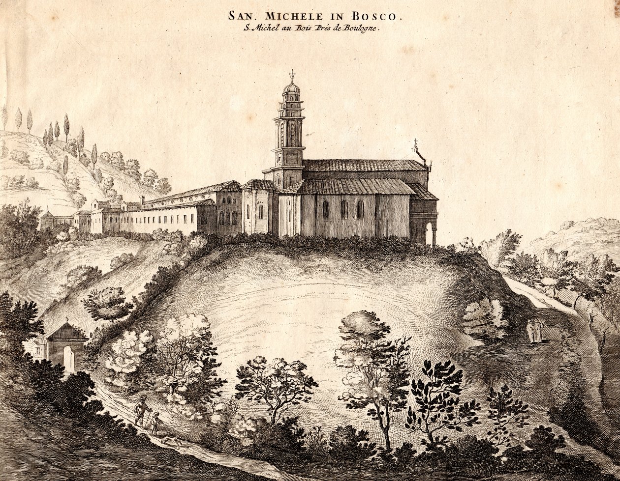 Vue du monastère San Michele in Bosco, Bologne, Émilie-Romagne, Italie, gravure sur cuivre, vers 21x29 cm - Joan Blaeu