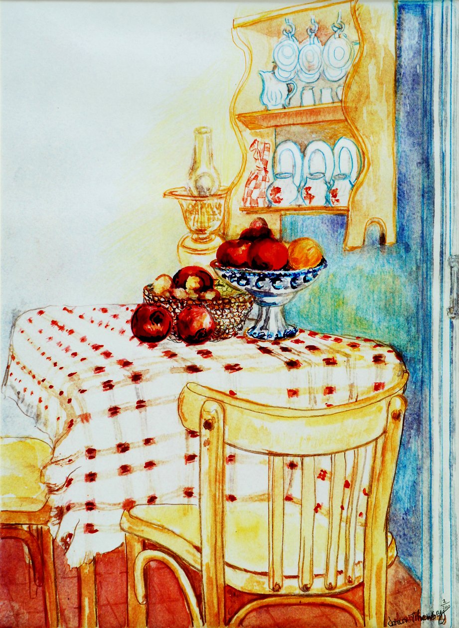 Table de cuisine de cottage avec pommes - Joan Thewsey