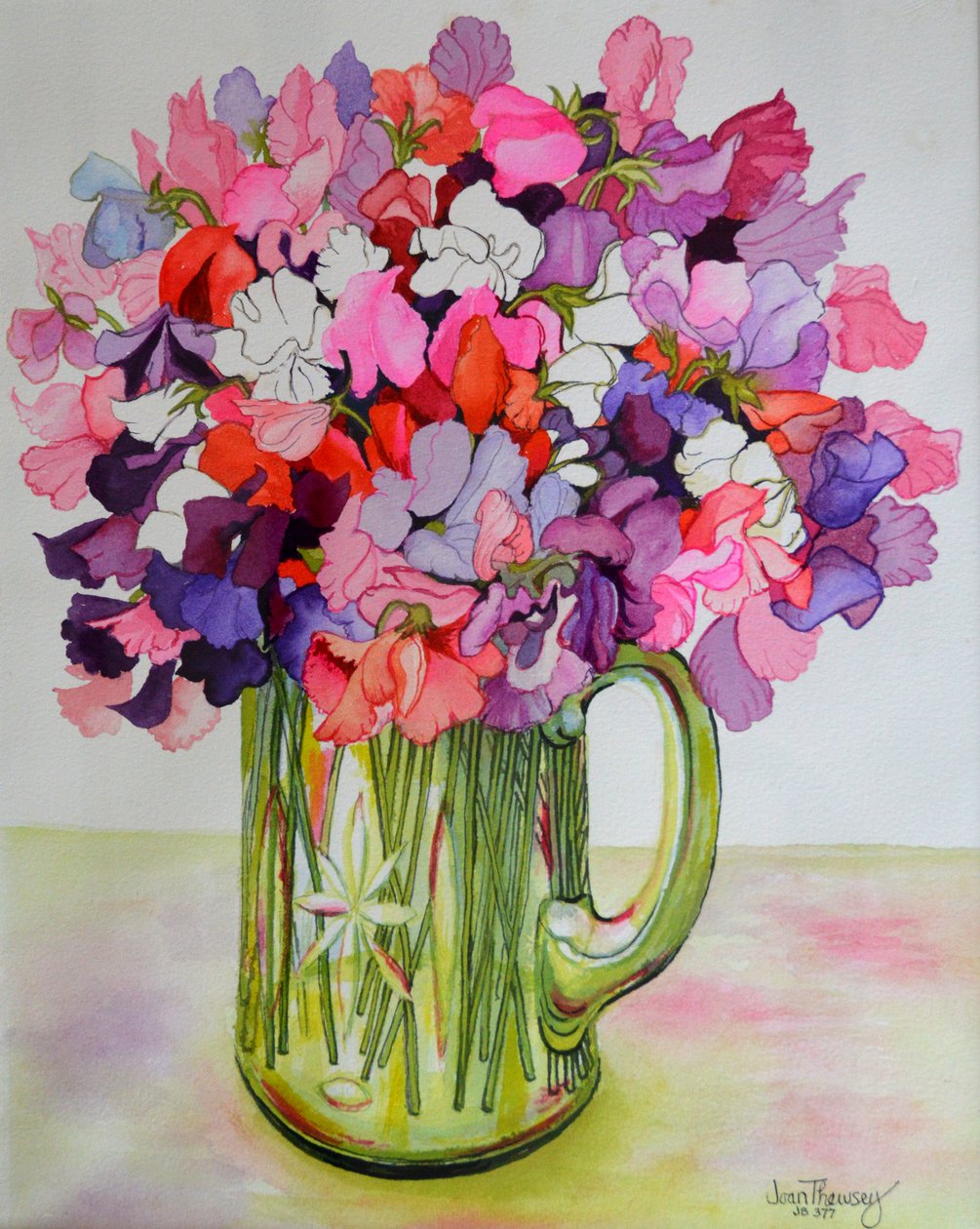 Pois de senteur dans un pichet en verre - Joan Thewsey