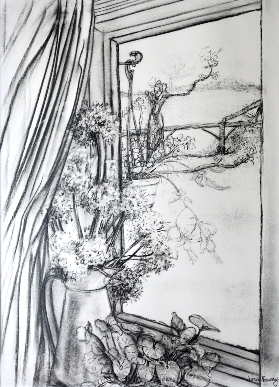 Vue à travers la fenêtre du cottage - Joan Thewsey