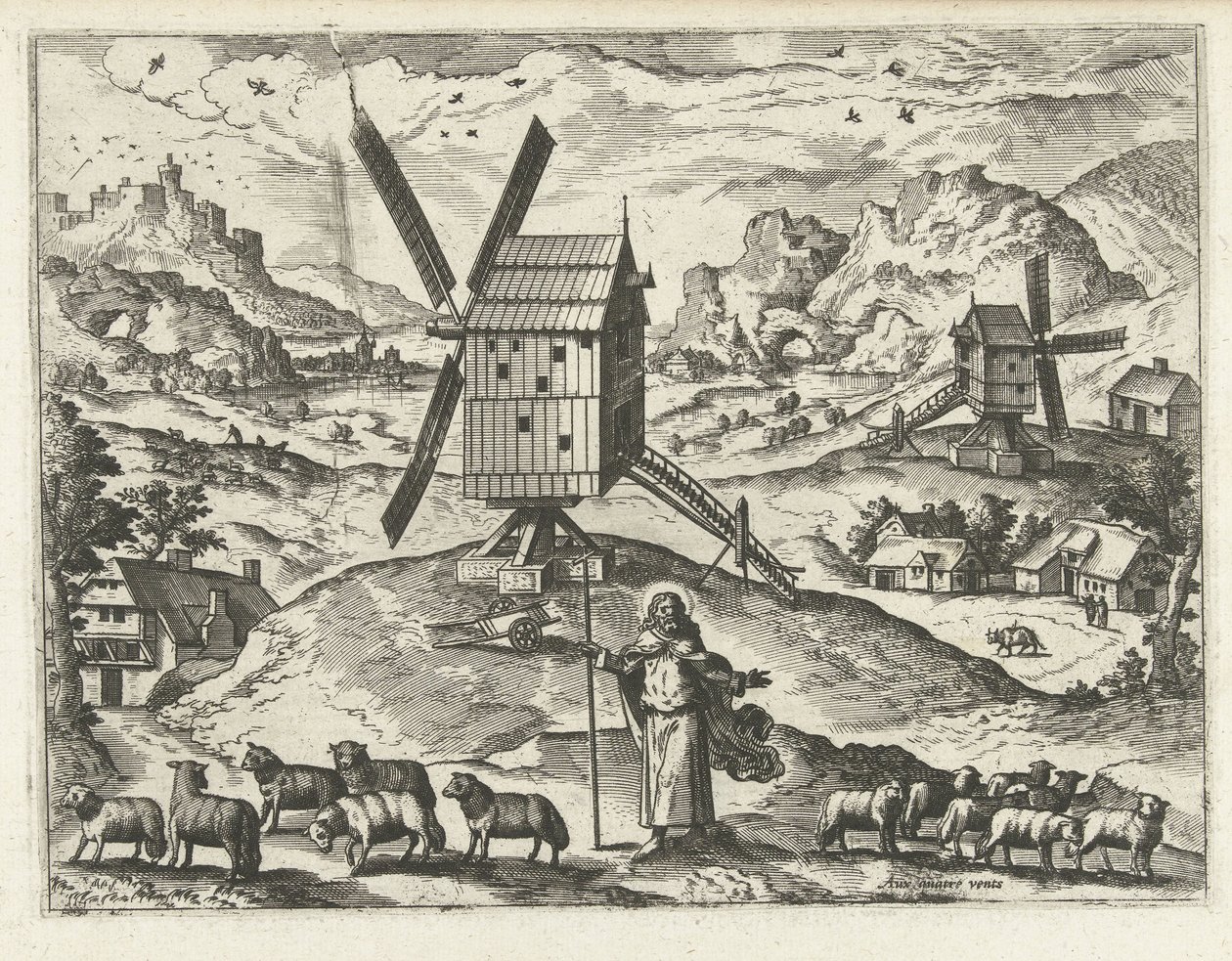 Paysage avec Christ en Bon Pasteur (Paysages, vues marines et vues urbaines imaginaires) - Joannes van Doetechum (I) (attributed to)
