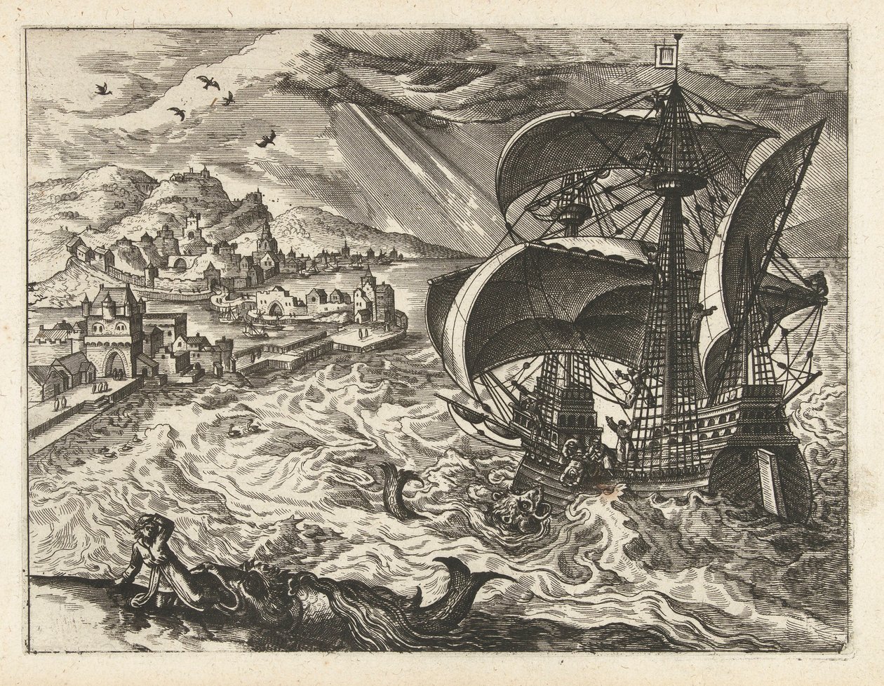 Paysage marin avec Jonas et la baleine - Joannes van Doetechum (I) (attributed to)