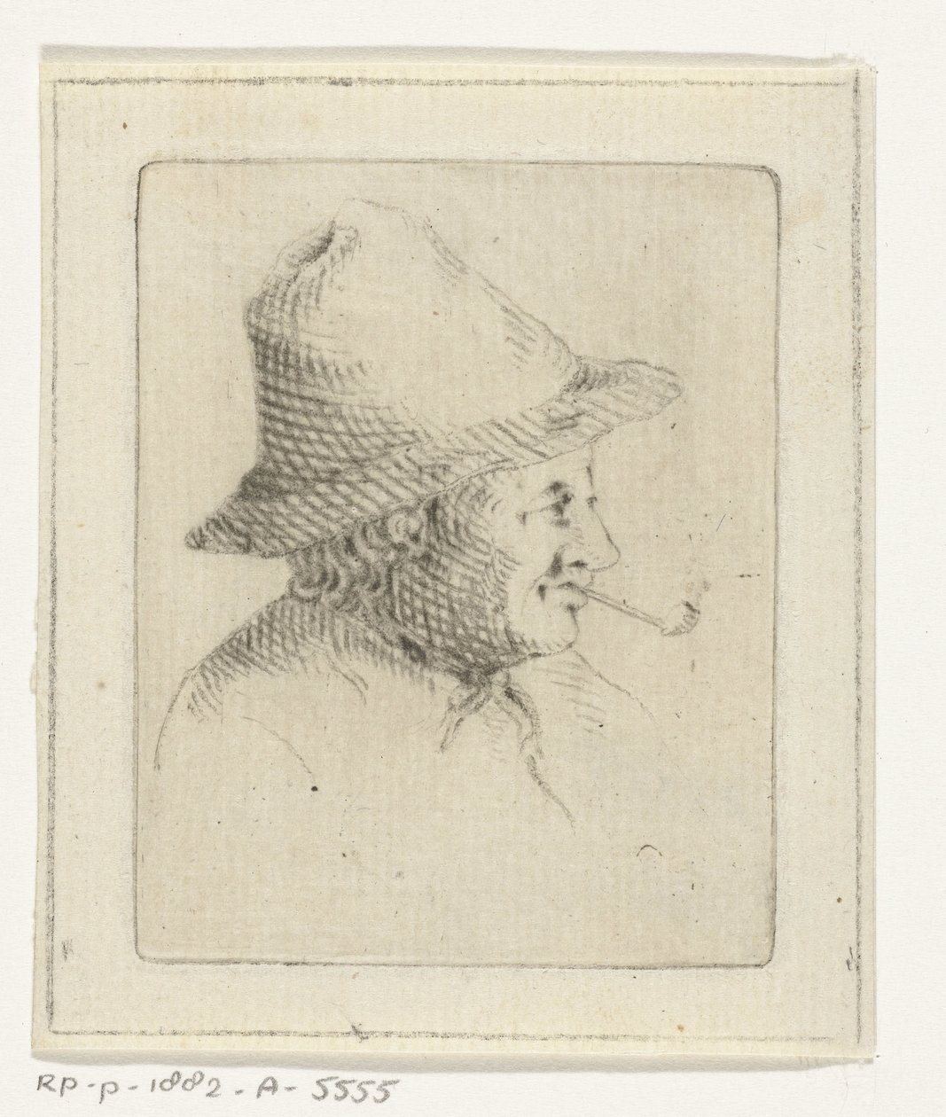 Buste de paysan avec chapeau et pipe, de profil - Joannis Jacobus Bijlaert