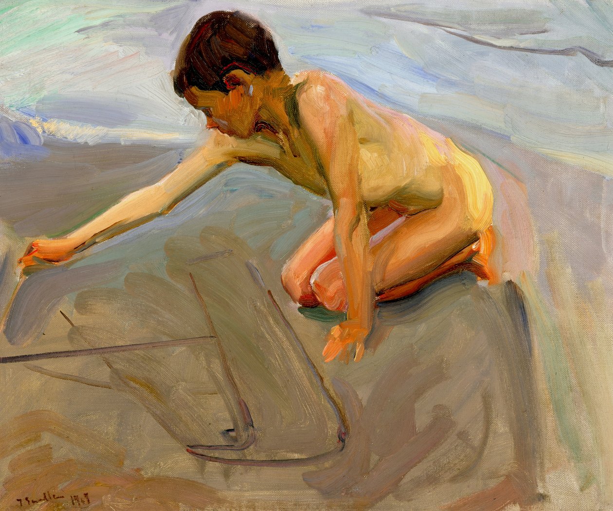 Dessin dans le sable - Joaquín Sorolla