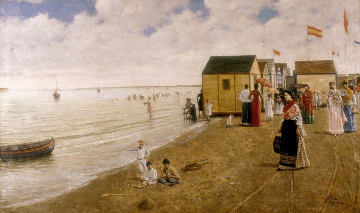 La plage de Sanlúcar de Barrameda. Peinture de Joaquin Turina Arenal (1847-1903). Collection privée. - Joaquin Turina Arenal