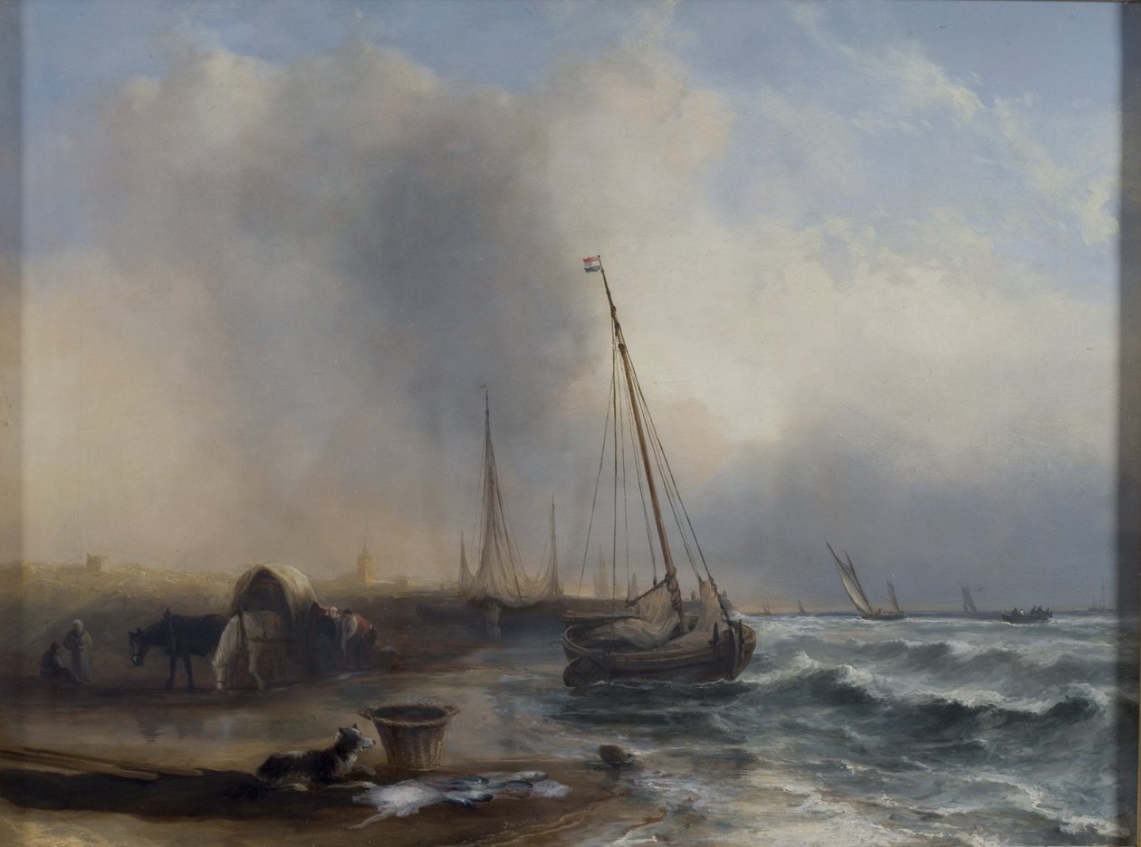 Paysage marin avec bateaux et personnages - Jock Wilson