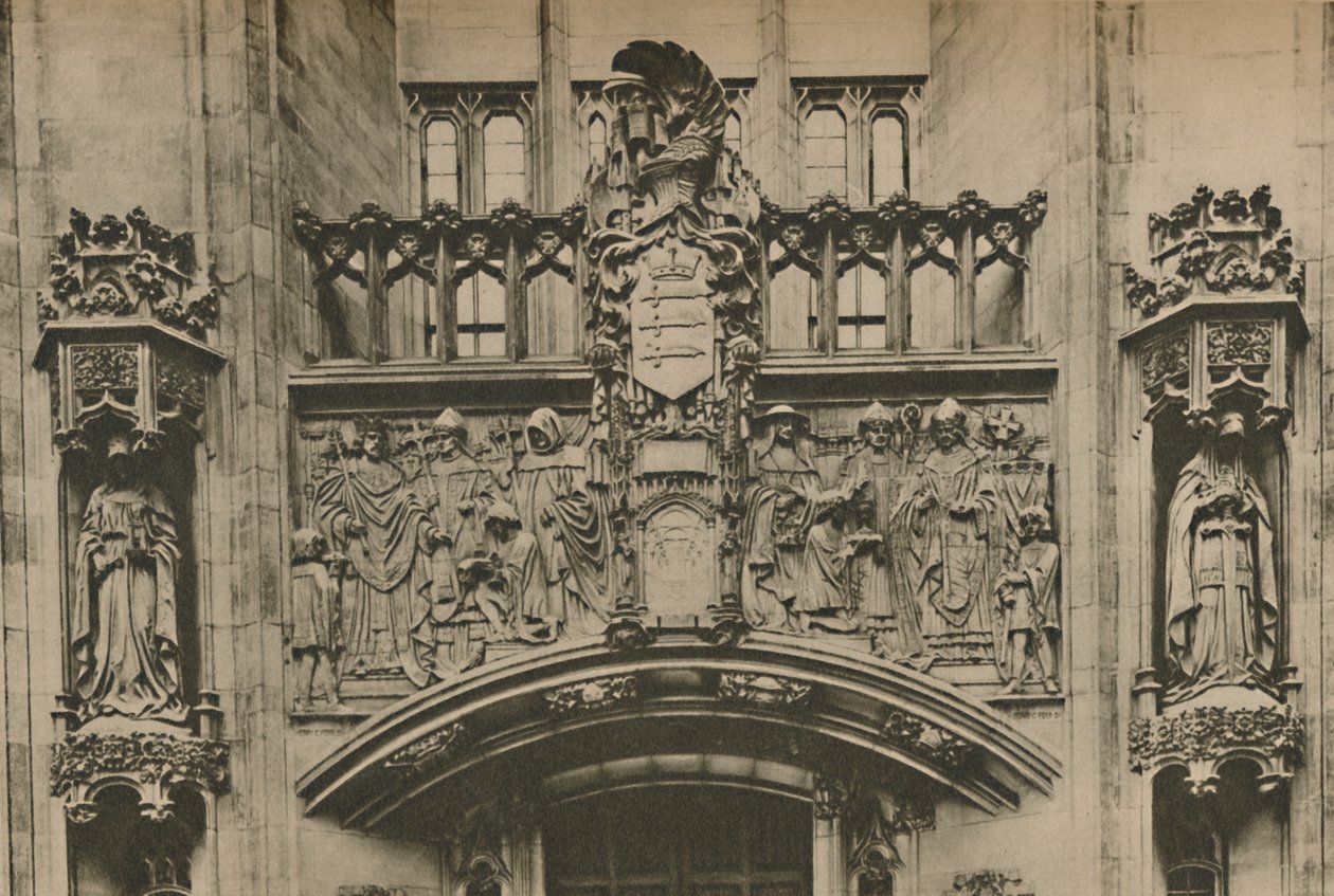 Sculpture en pierre sous les armoiries du Middlesex au Guildhall, Westminster, vers 1935 - Joel
