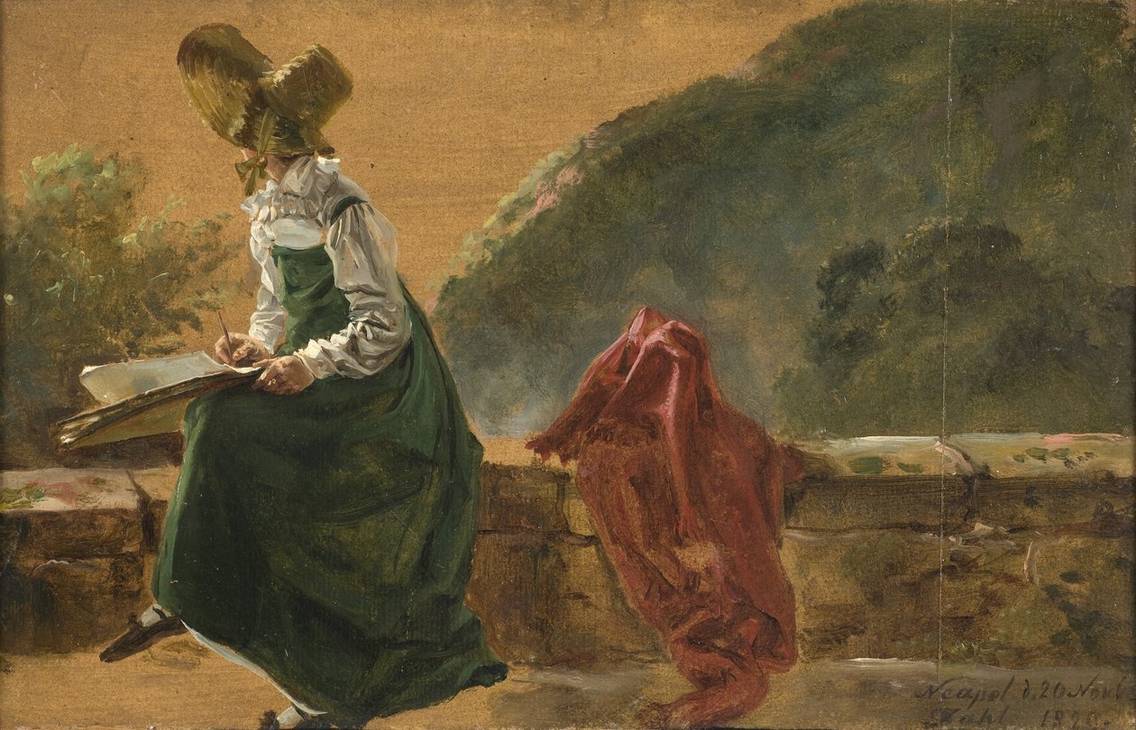 La princesse Caroline Amalie dessinant à Naples. Étude, 1820 - Johan Christian Dahl