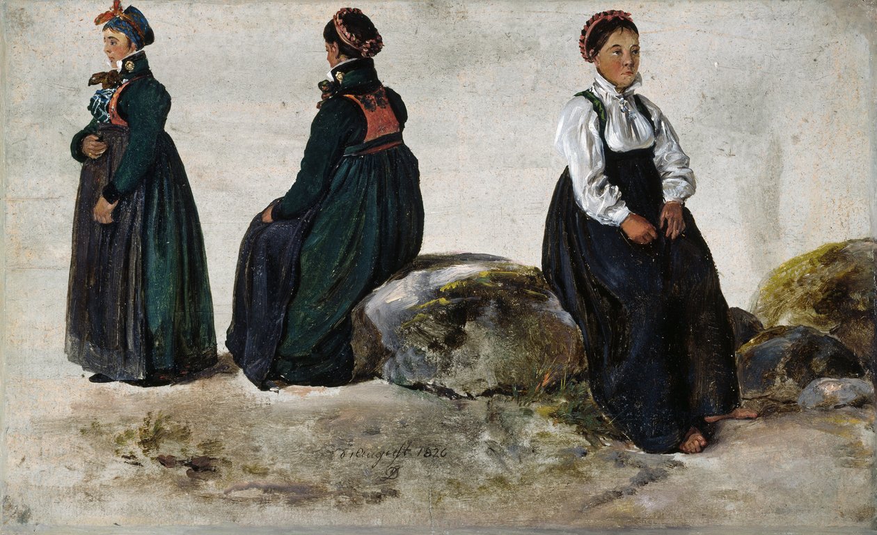 Études de costumes féminins de Luster à Sogn - Johan Christian Dahl