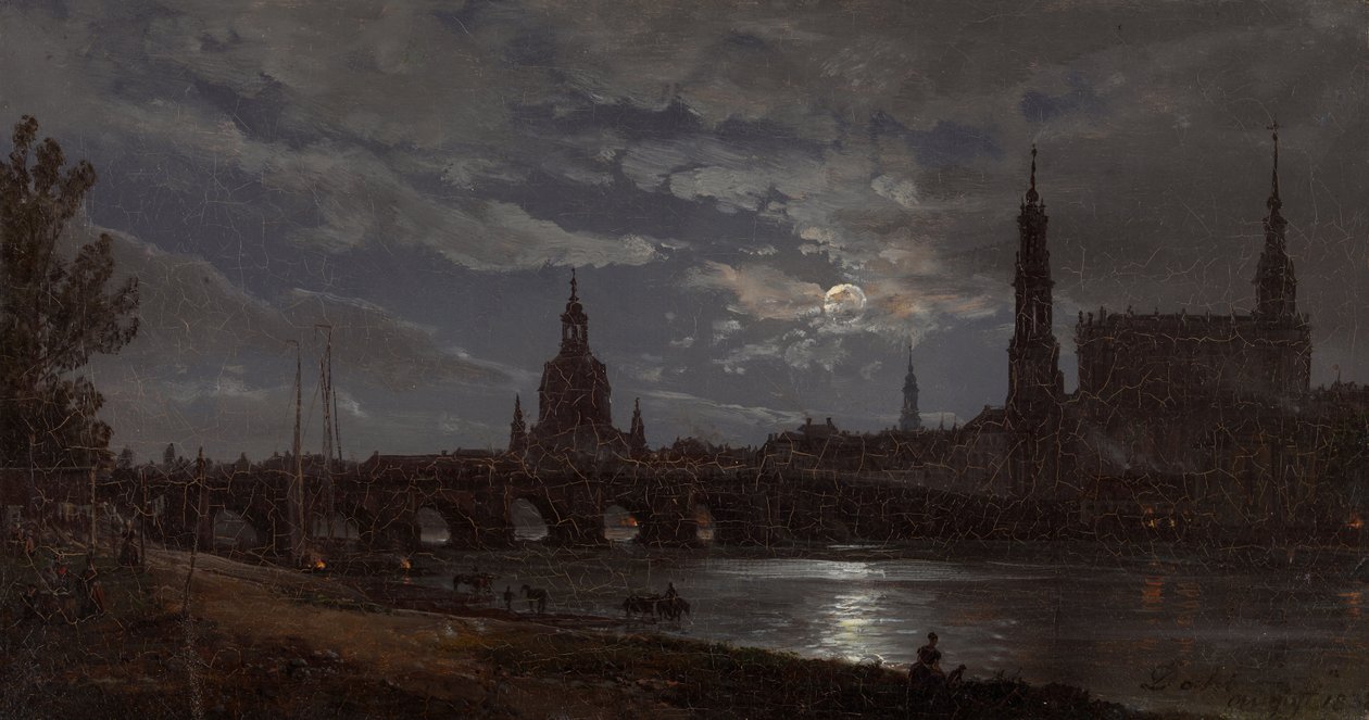 Vue de Dresde au clair de lune - Johan Christian Dahl