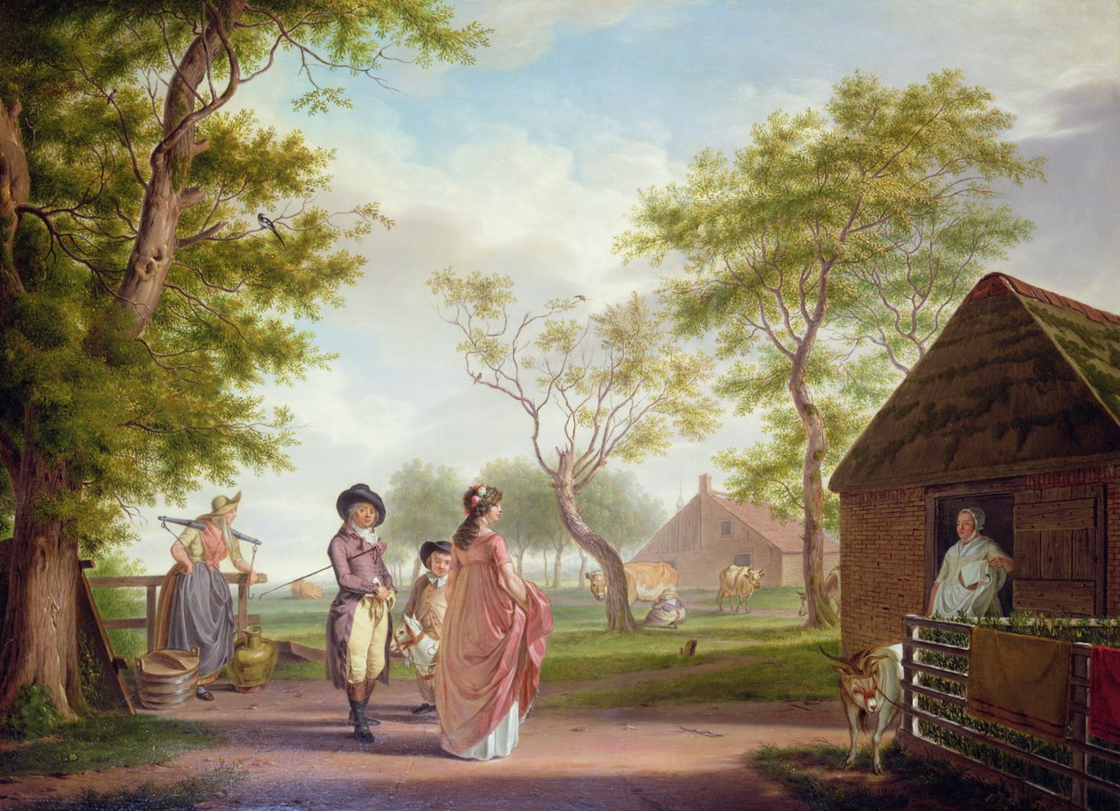 Paysage de campagne avec personnages - Johan Prey
