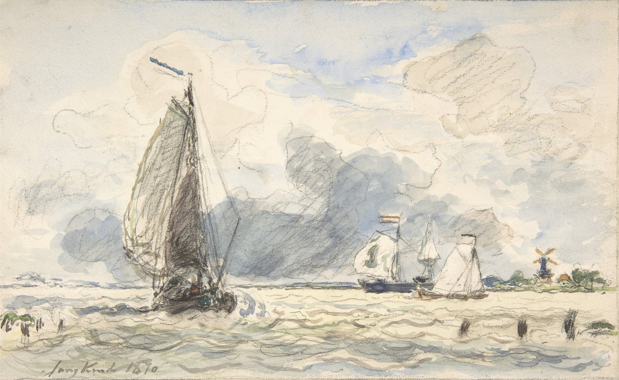 Bateaux de pêche néerlandais, Verso : croquis de bateaux - Johan Barthold Jongkind