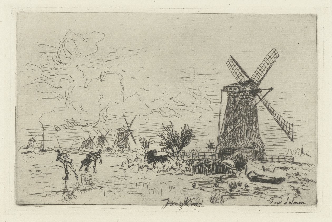 Paysage avec moulins et patineurs - Johan Barthold Jongkind