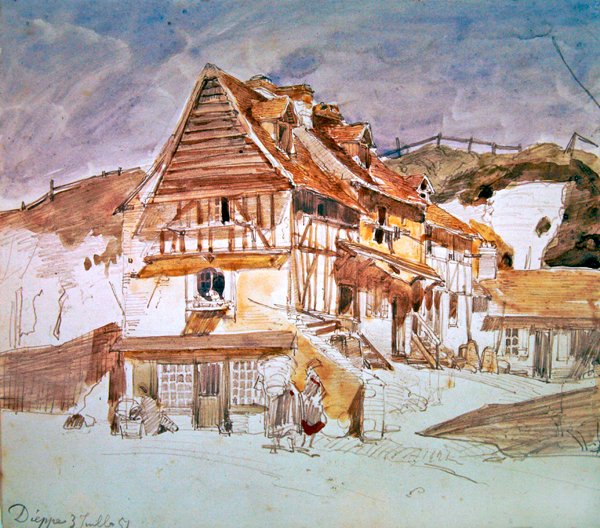 Vieilles maisons à Dieppe, Normandie, France, 1851 - Johan Barthold Jongkind
