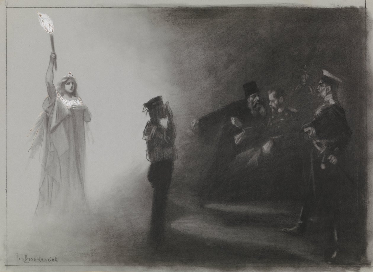 Conception pour illustration dans De Amsterdammer : La défaite de la Russie en mer, 4 juin 1905 - Johan Braakensiek