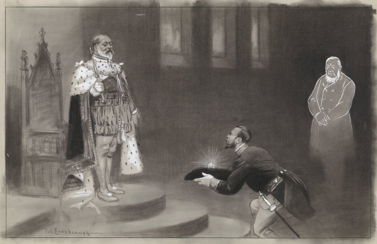 Conception pour illustration dans De Amsterdammer: Le cadeau des Transvaalers pour le roi Édouard - Johan Braakensiek
