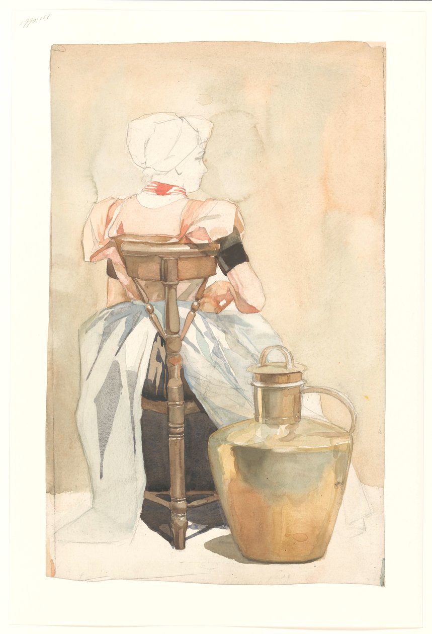 Jeune fille en costume traditionnel, vue de dos - Johan Braakensiek