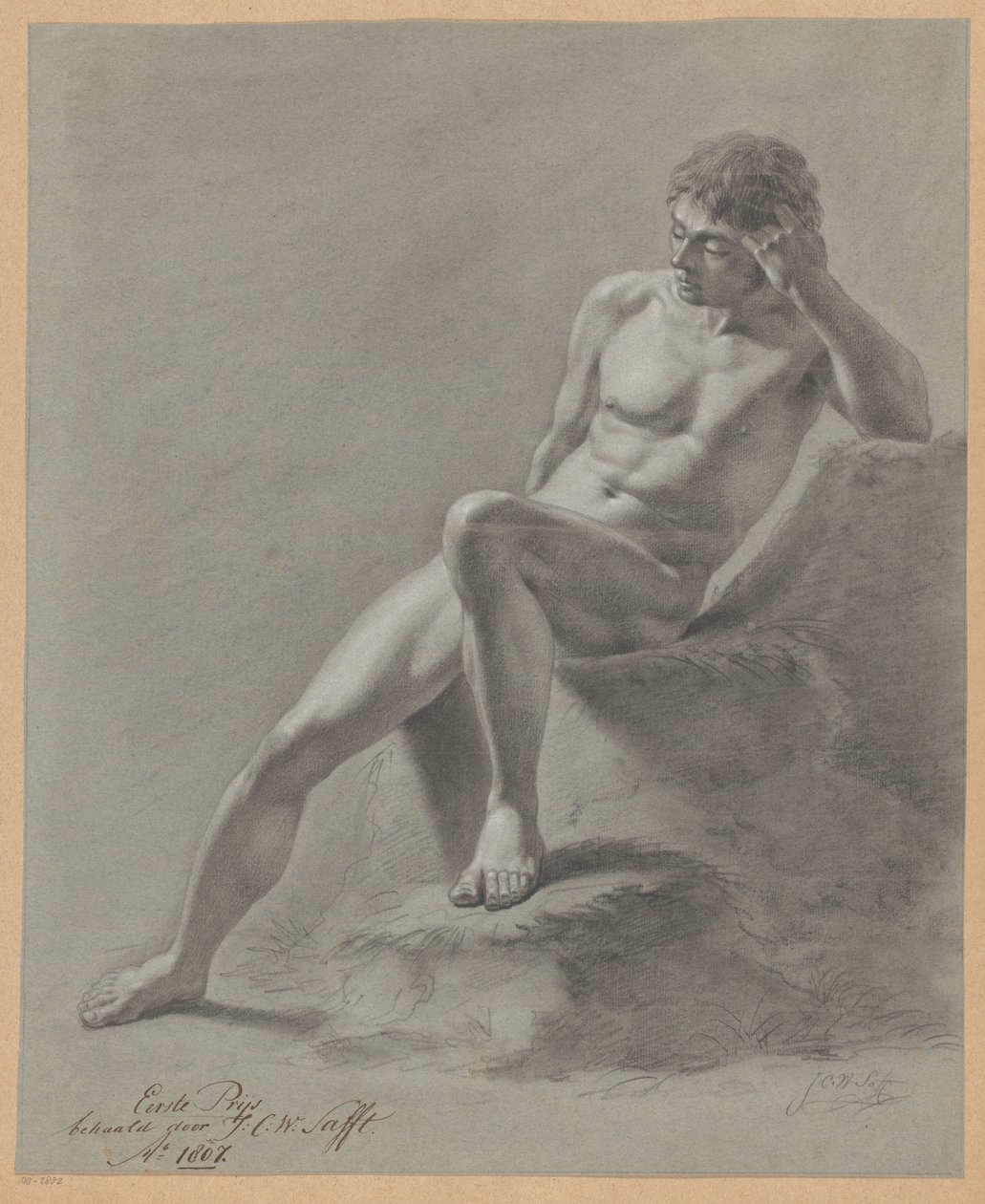 Nu masculin assis, vu de face (1er prix 1807) - Johan Christiaan Willem Safft