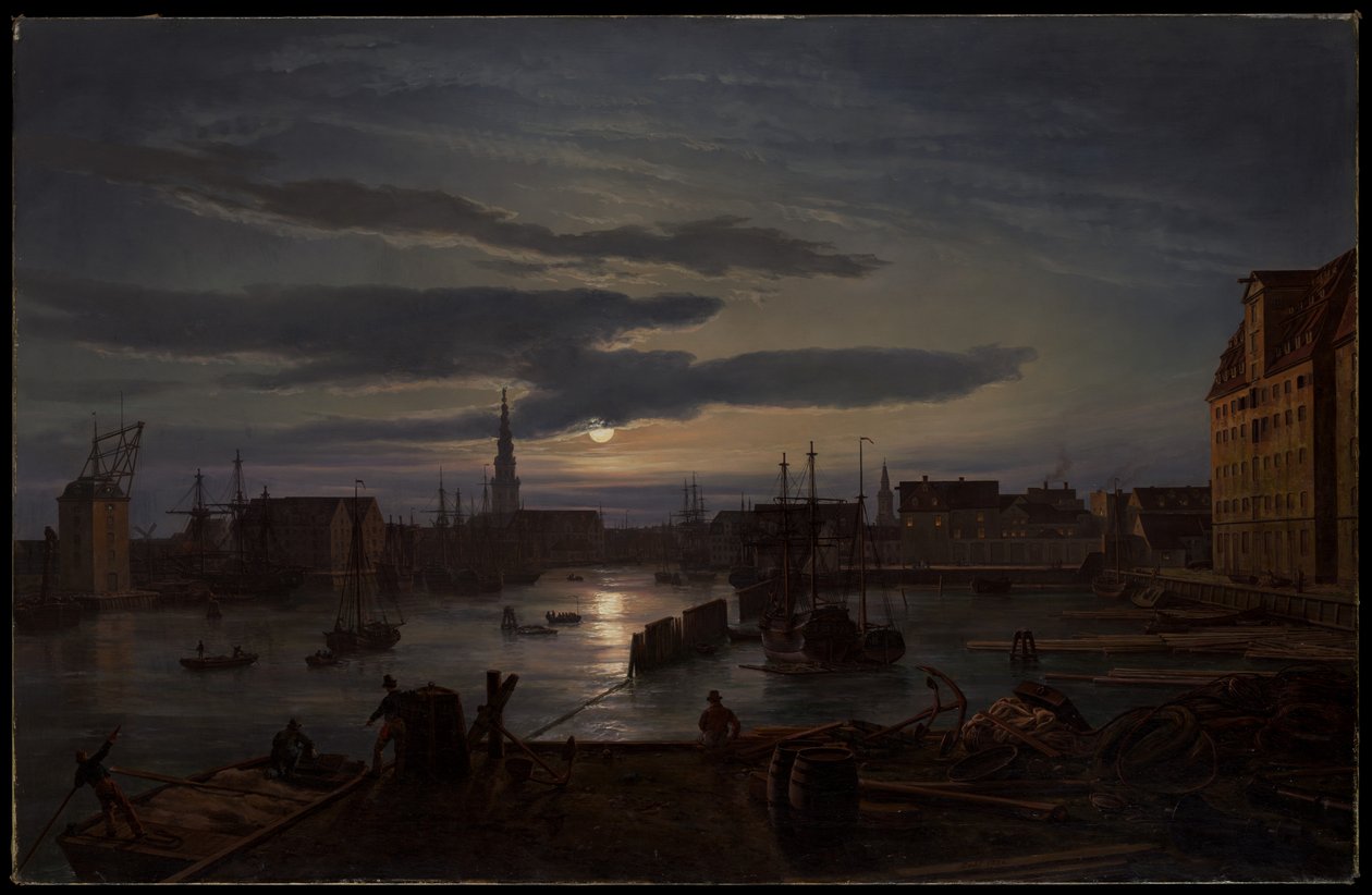Le port de Copenhague au clair de lune - Johan Christian Dahl