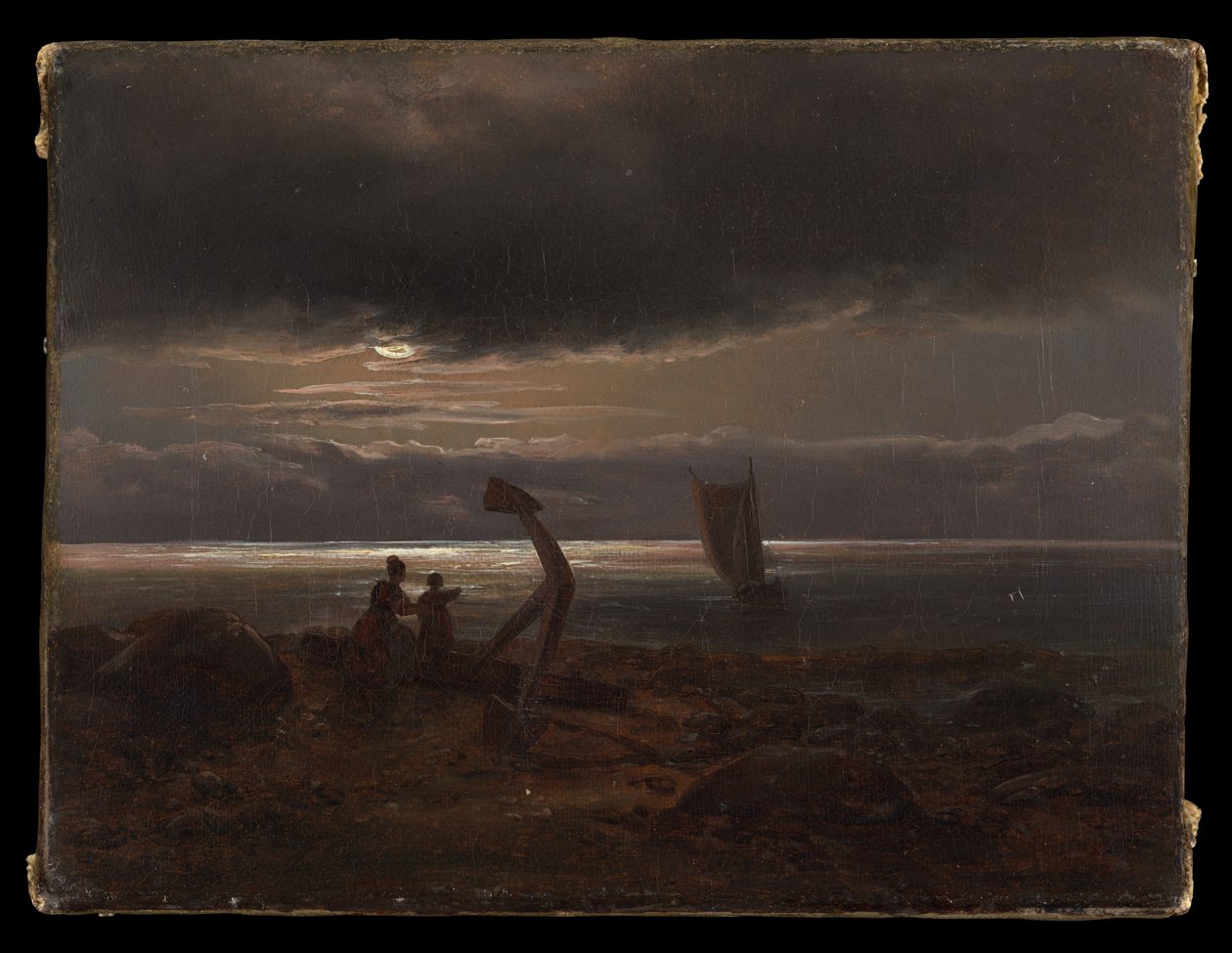 Mère et enfant au bord de la mer - Johan Christian Dahl
