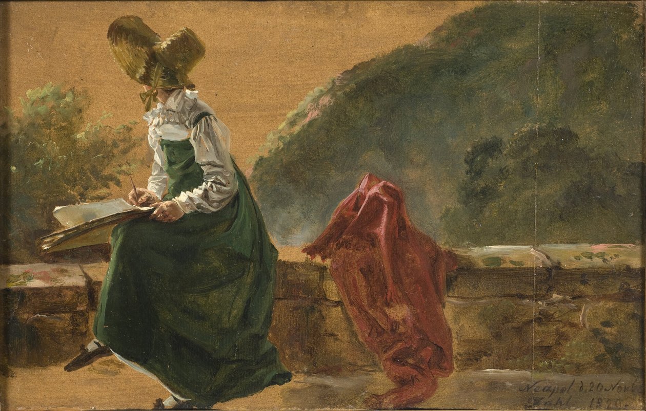 La princesse Caroline-Amélie dessinant à Naples. Étude - Johan Christian Dahl