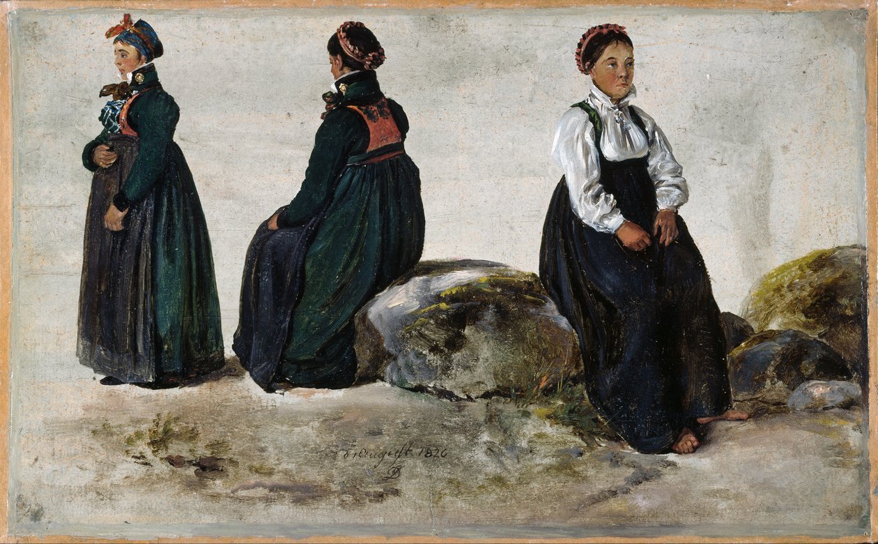 Études de costumes féminins de Luster in Sogn - Johan Christian Dahl