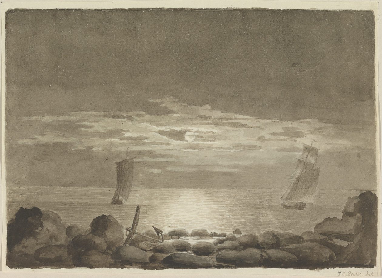 Deux navires au clair de lune - Johan Christian Dahl