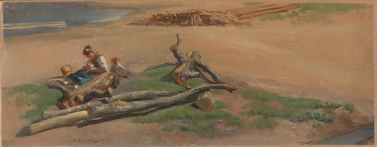 Femme et enfant sur la rive d