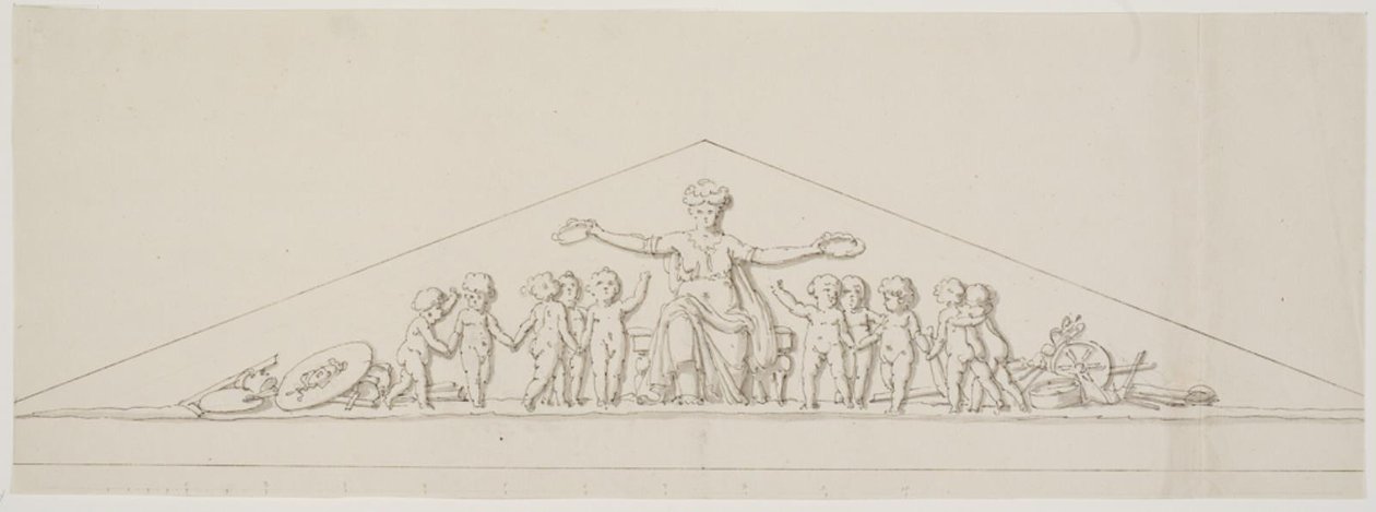 Esquisse pour un fronton, symbolisant la prospérité, avec des putti - Johan Christoph Petzold