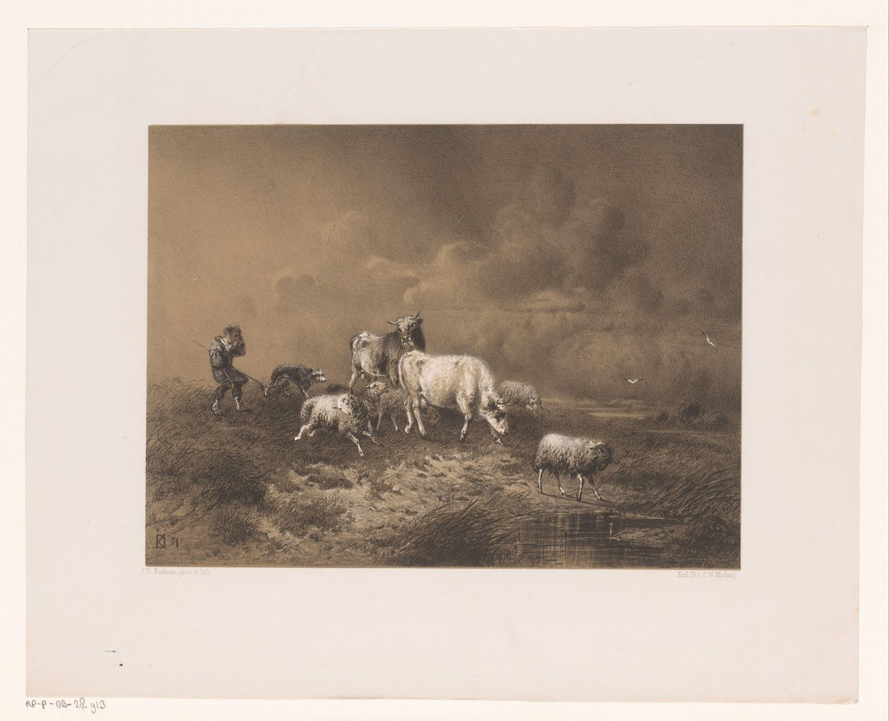 Berger avec troupeau dans une tempête - Johan Daniël Koelman