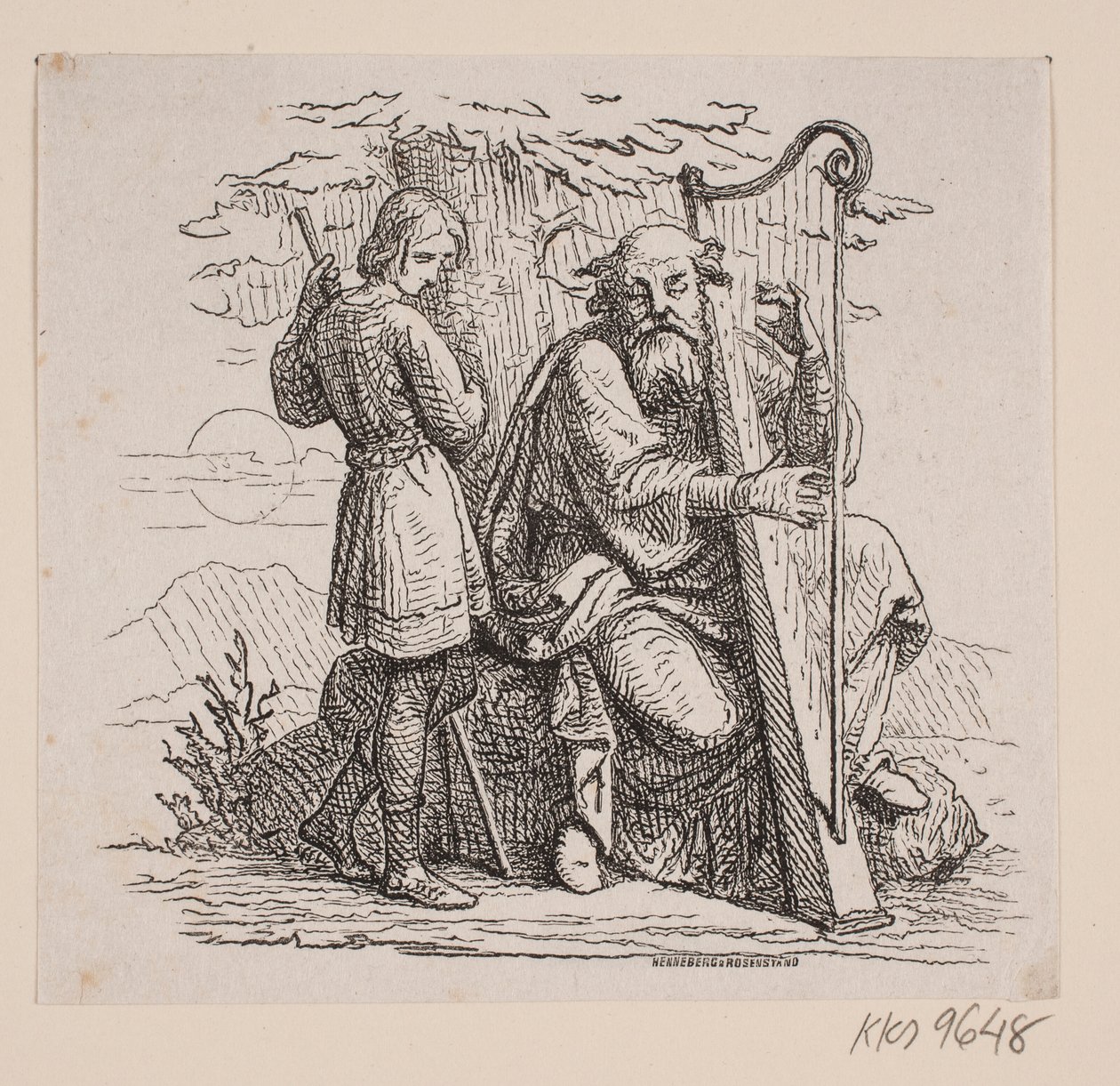 Un vieux joueur de harpe et un garçon sous un arbre - Johan Frederik Rosenstand