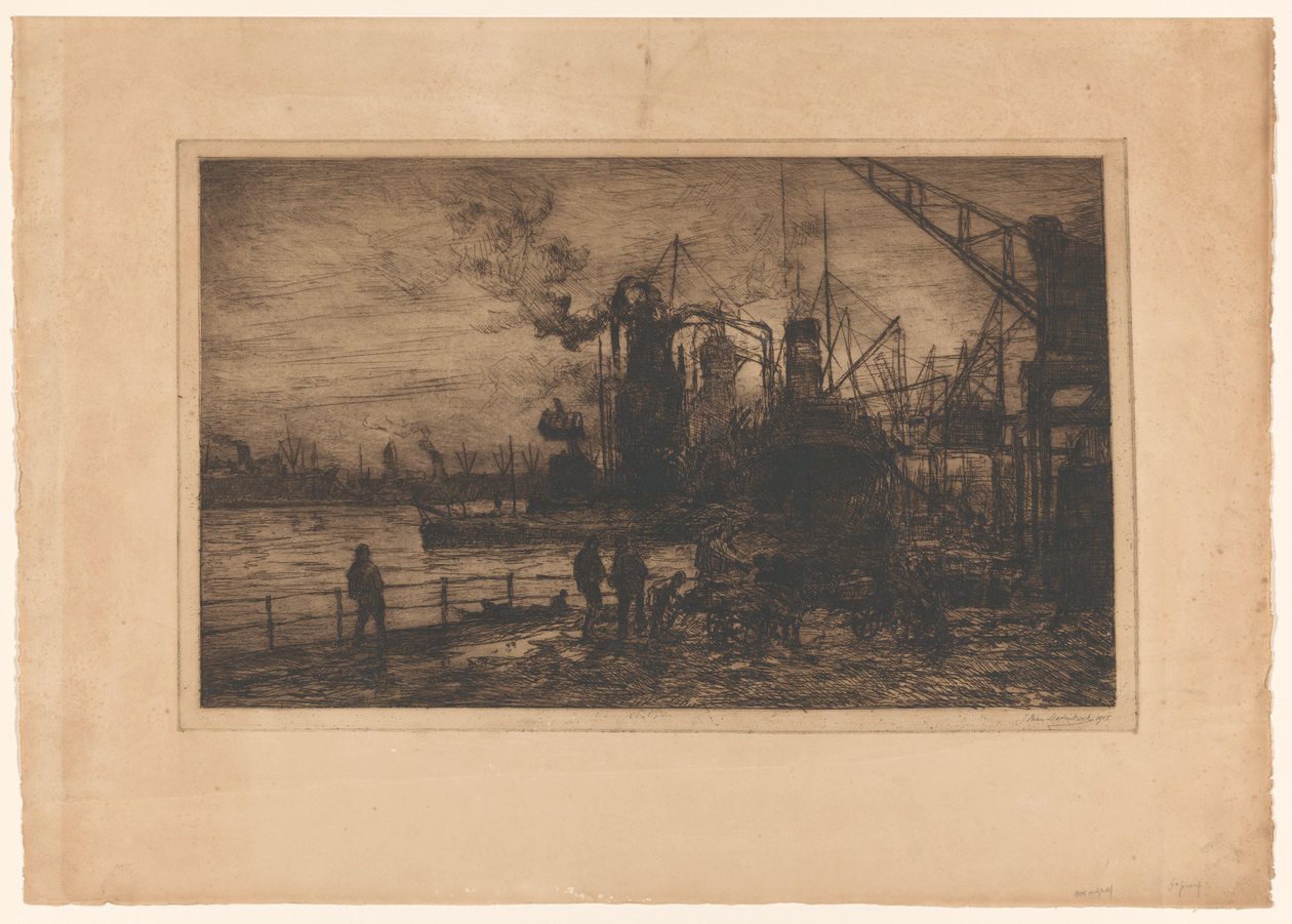 Vue du port de Rotterdam - Johan Hendrik van Mastenbroek (signed by artist)