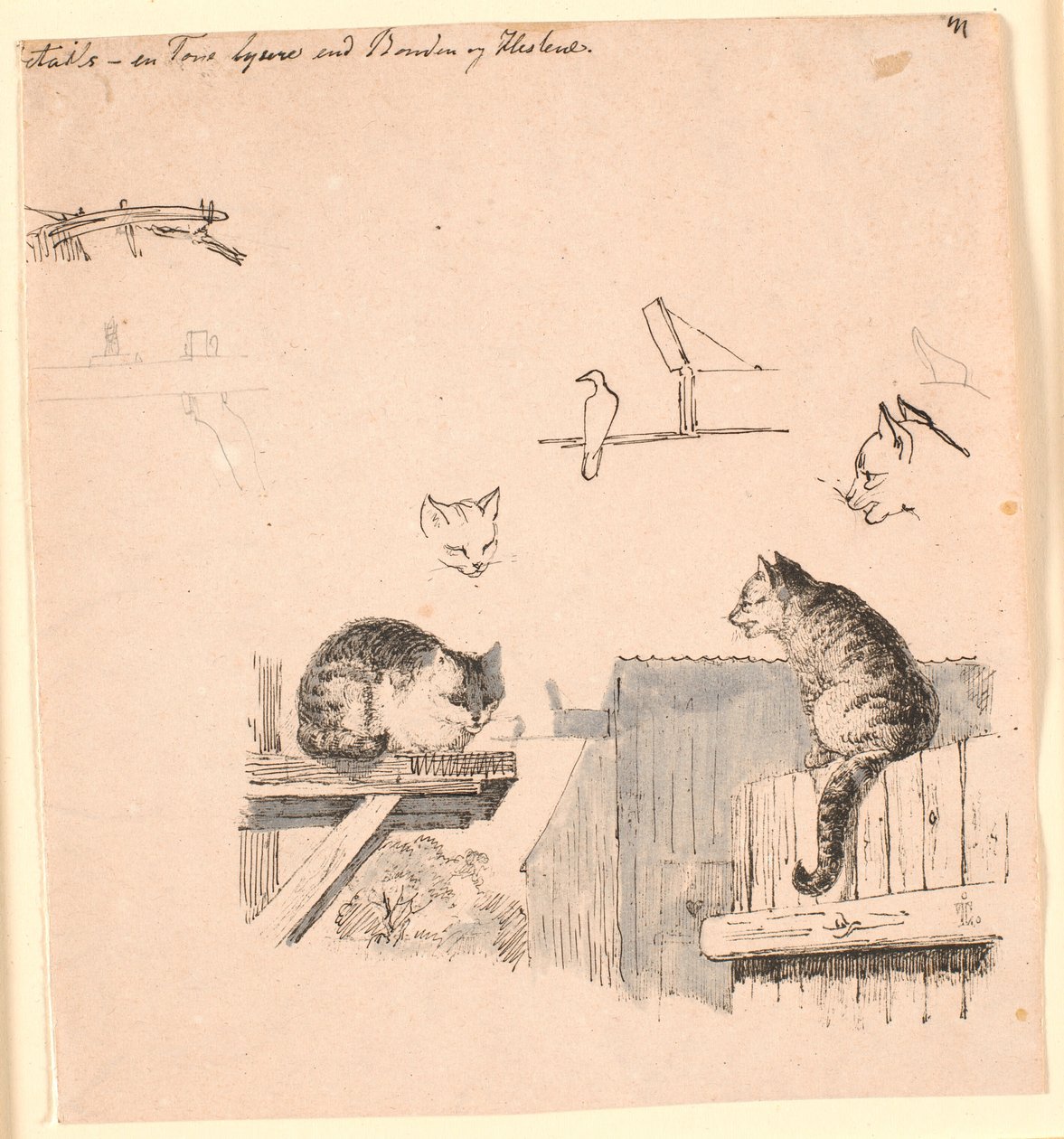 Les deux chats. Illustration pour "Fables pour enfants" de Kaalund - Johan Thomas Lundbye
