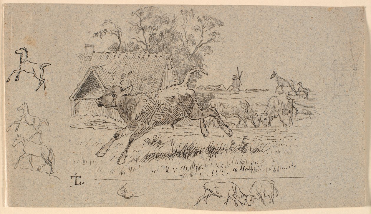 Le troupeau. Illustration pour "Fables pour enfants" de Kaalund. Voir commentaire du catalogue des feuilles. - Johan Thomas Lundbye