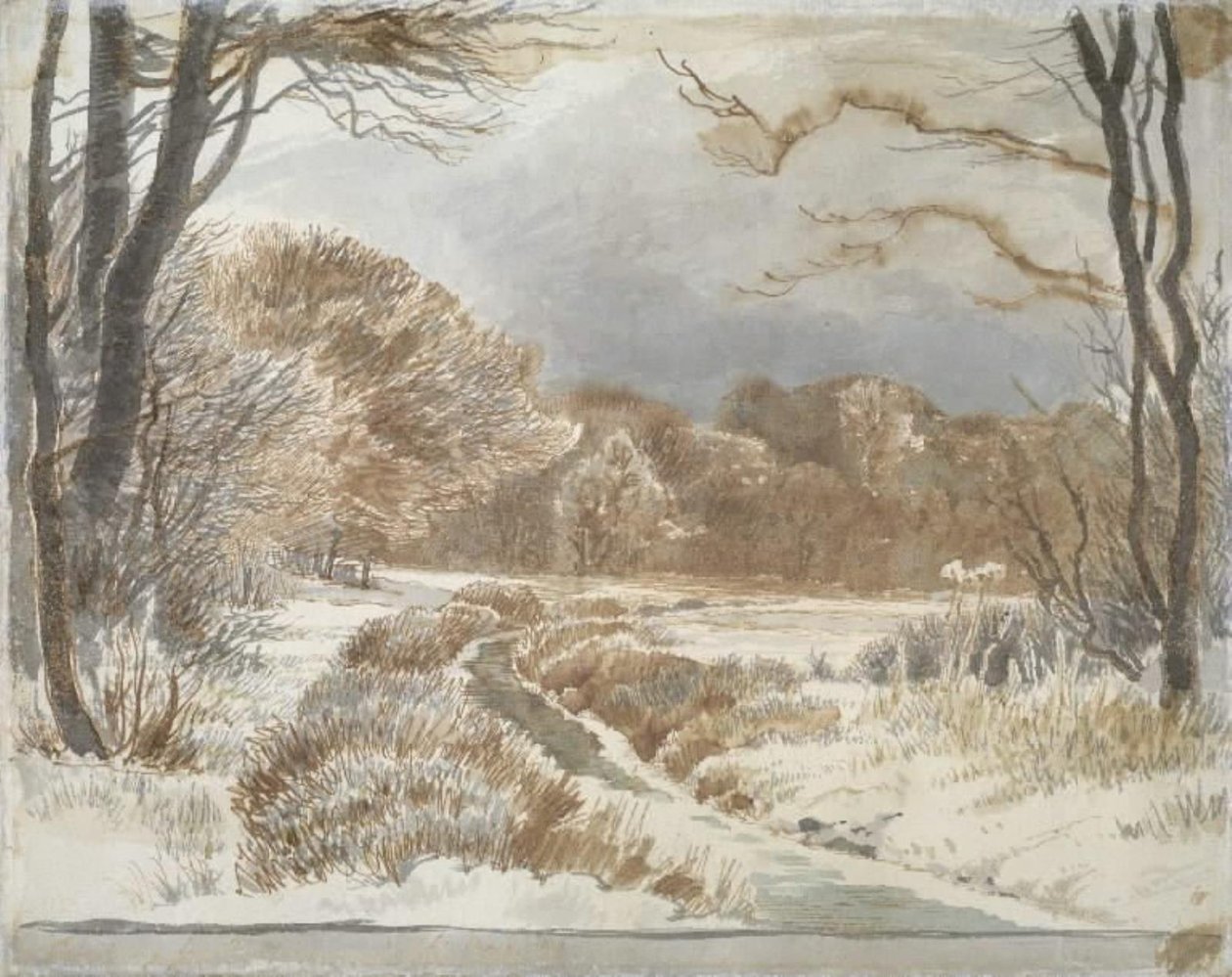 Paysage enneigé avec ruisseau. Purlund et Vallø - Johan Thomas Lundbye