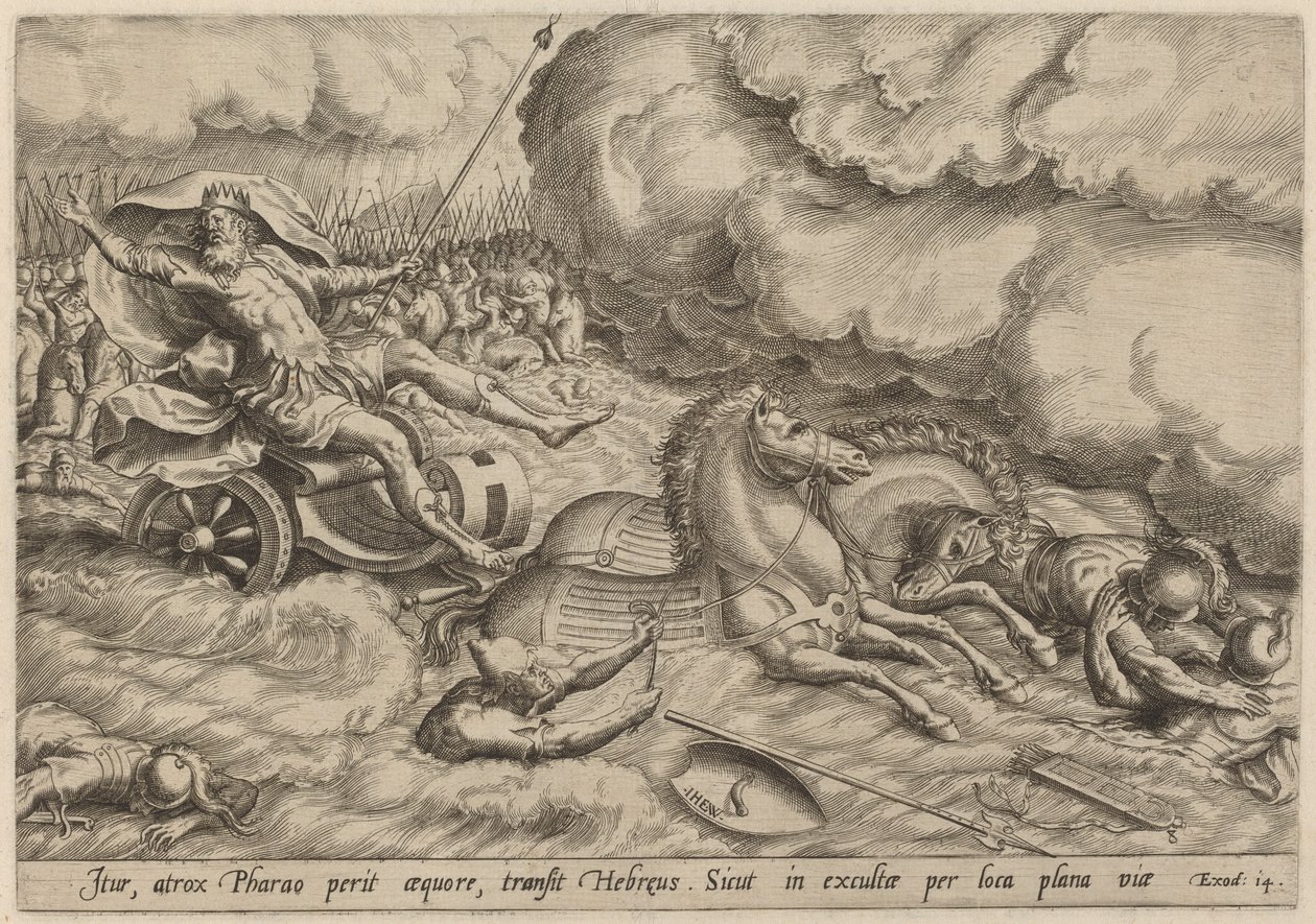 La Traversée de la Mer Rouge - Johan Wierix, after Maarten van Cleef