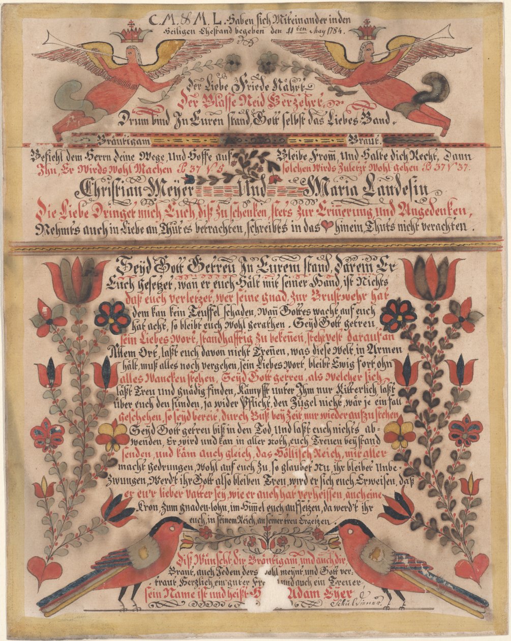 Salutation de mariage pour Christian Meyer et Maria Landes, 1784 - Johann Adam Eyer