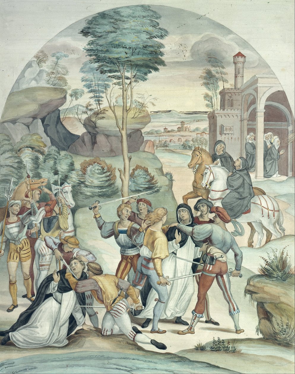 Sainte Catherine de Sienne sauve deux Dominicains des mains des voleurs - Johann Anton Ramboux