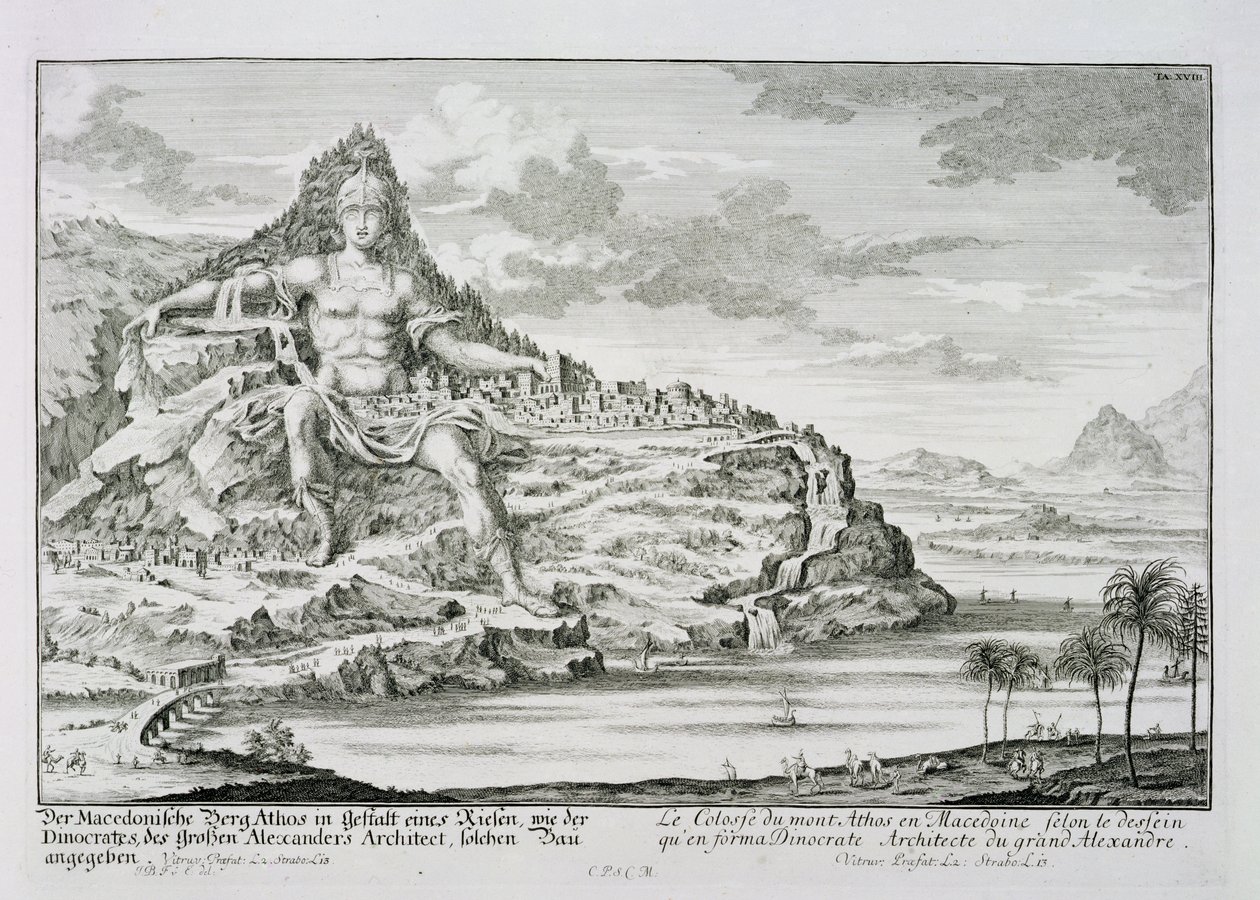 Le Colosse du mont Athos, Macédoine, un dessin de Dinocrates, l