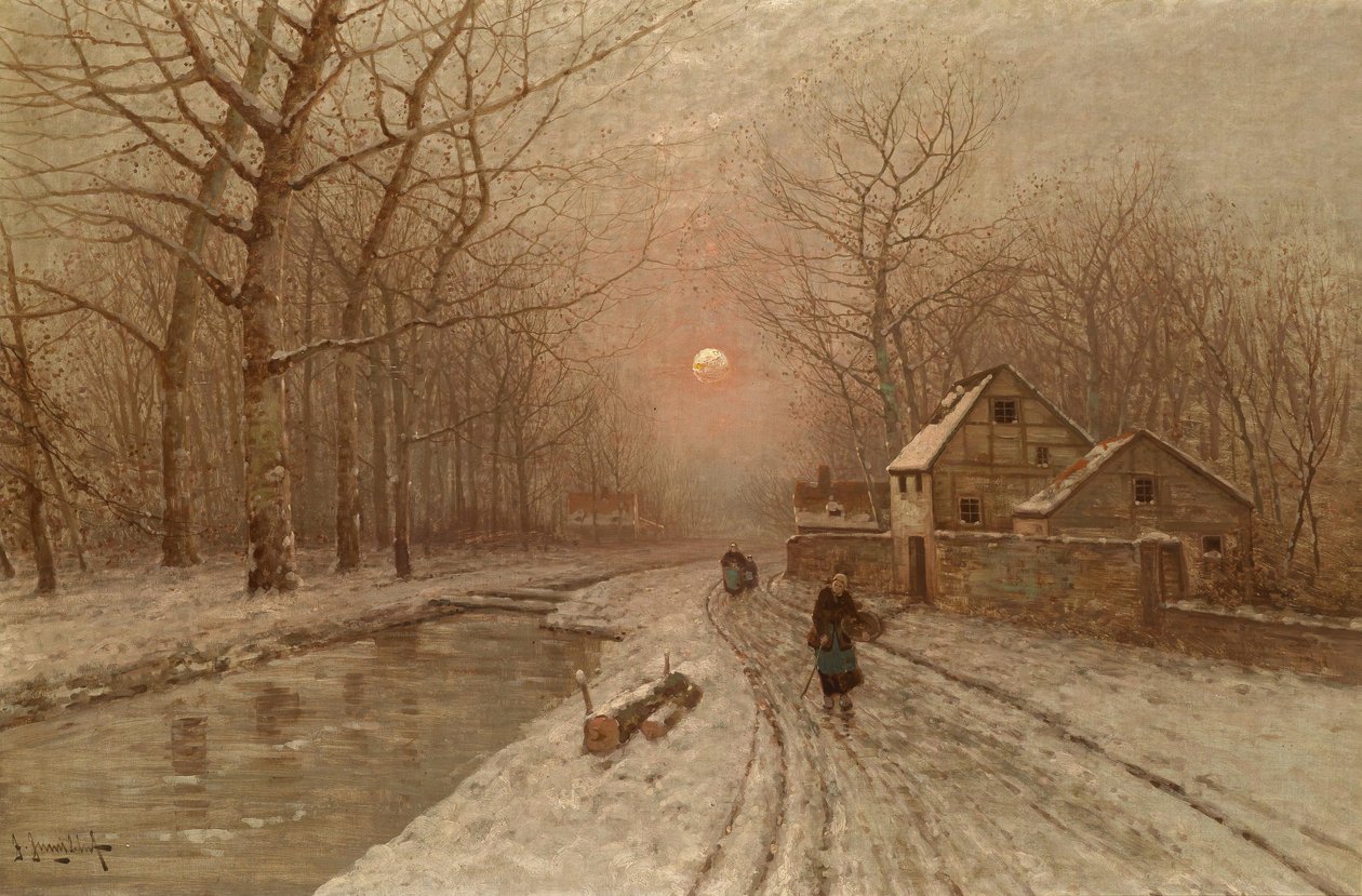 Crépuscule sur une rue de village - Johann Jungblut