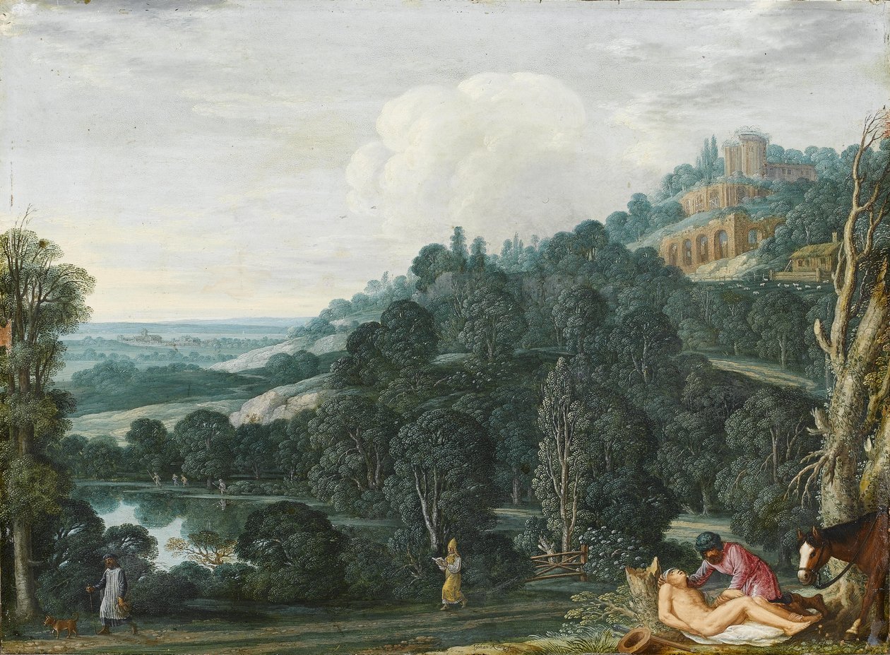 Un paysage étendu avec le Bon Samaritain - Johann or Hans Konig