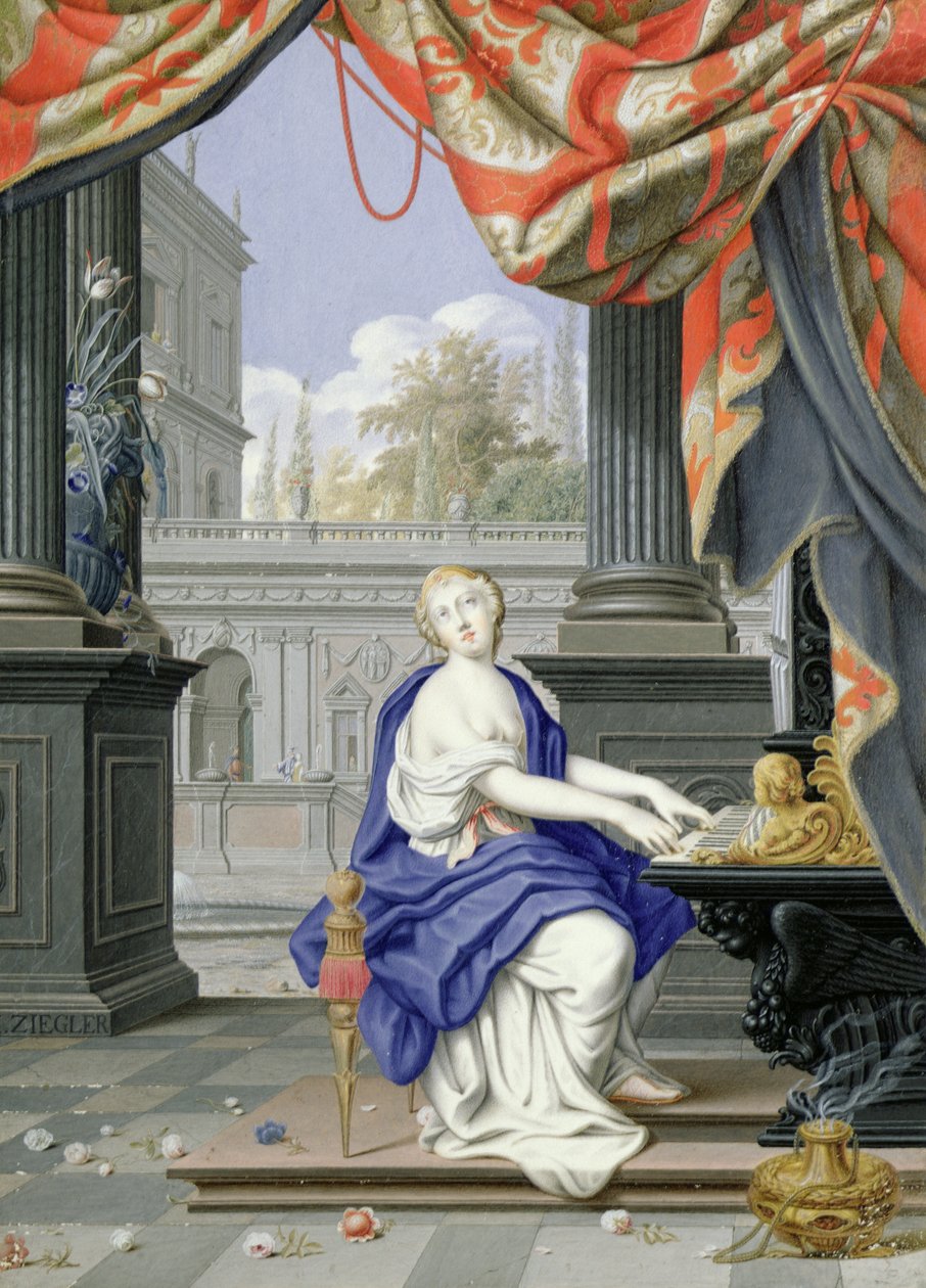 Sainte Cécile assise jouant de l
