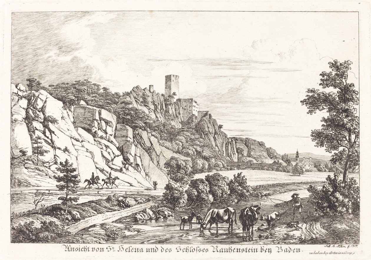 Vue de Sainte-Hélène et du château de Rauhenstein près de Baden - Johann Adam Klein