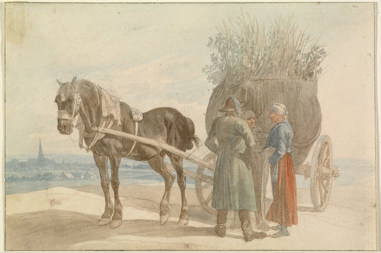 Paysans autrichiens avec un cheval et une charrette, avec Vienne au loin - Johann Adam Klein
