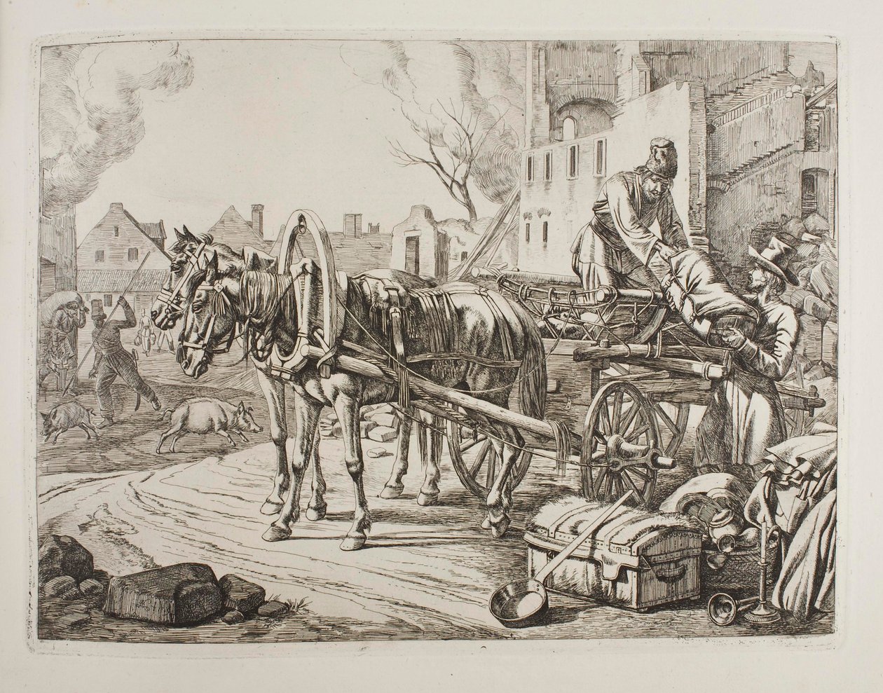 Cosaques pillant dans une ville - Johann Adam Klein