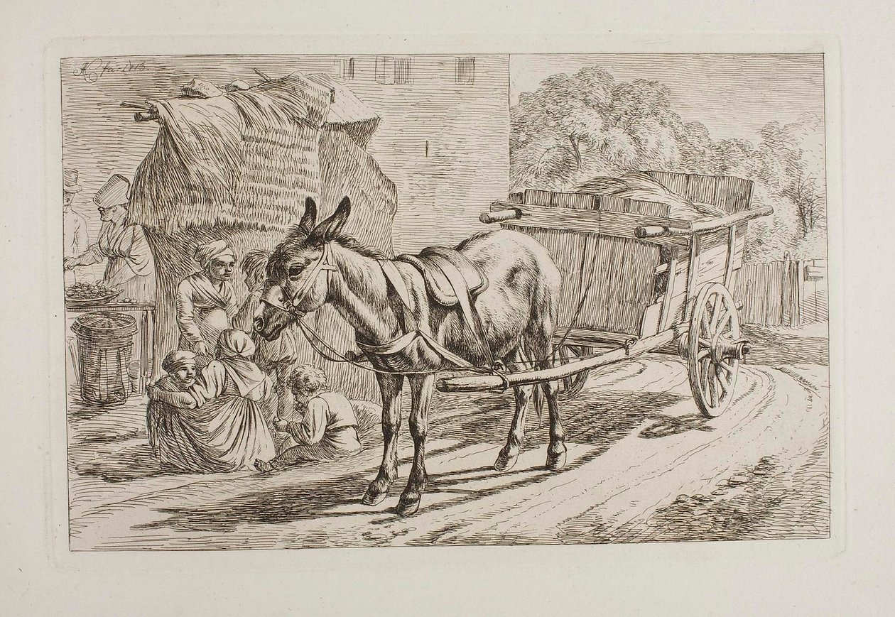 Un âne attelé à une charrette - Johann Adam Klein