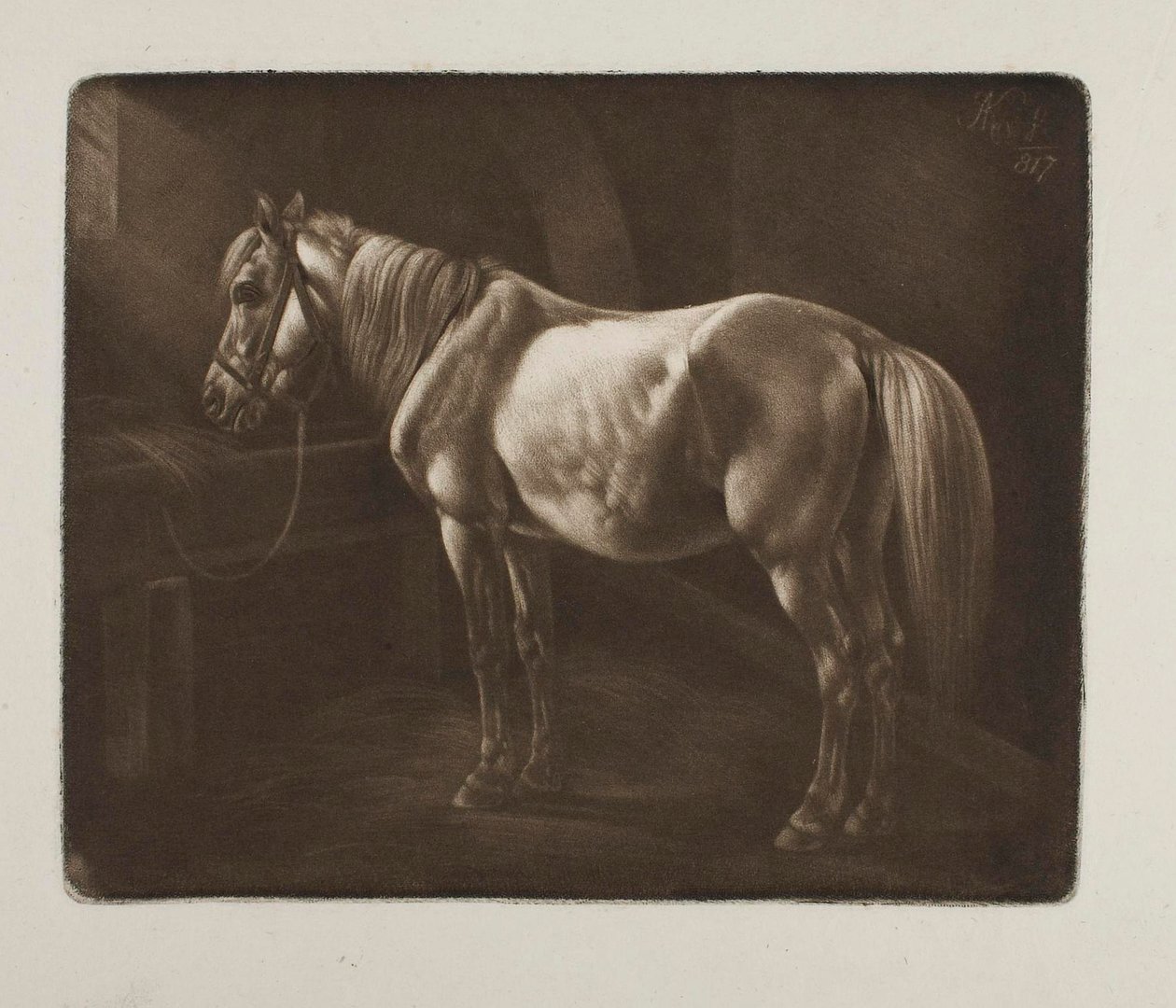 Cheval près de la mangeoire - Johann Adam Klein