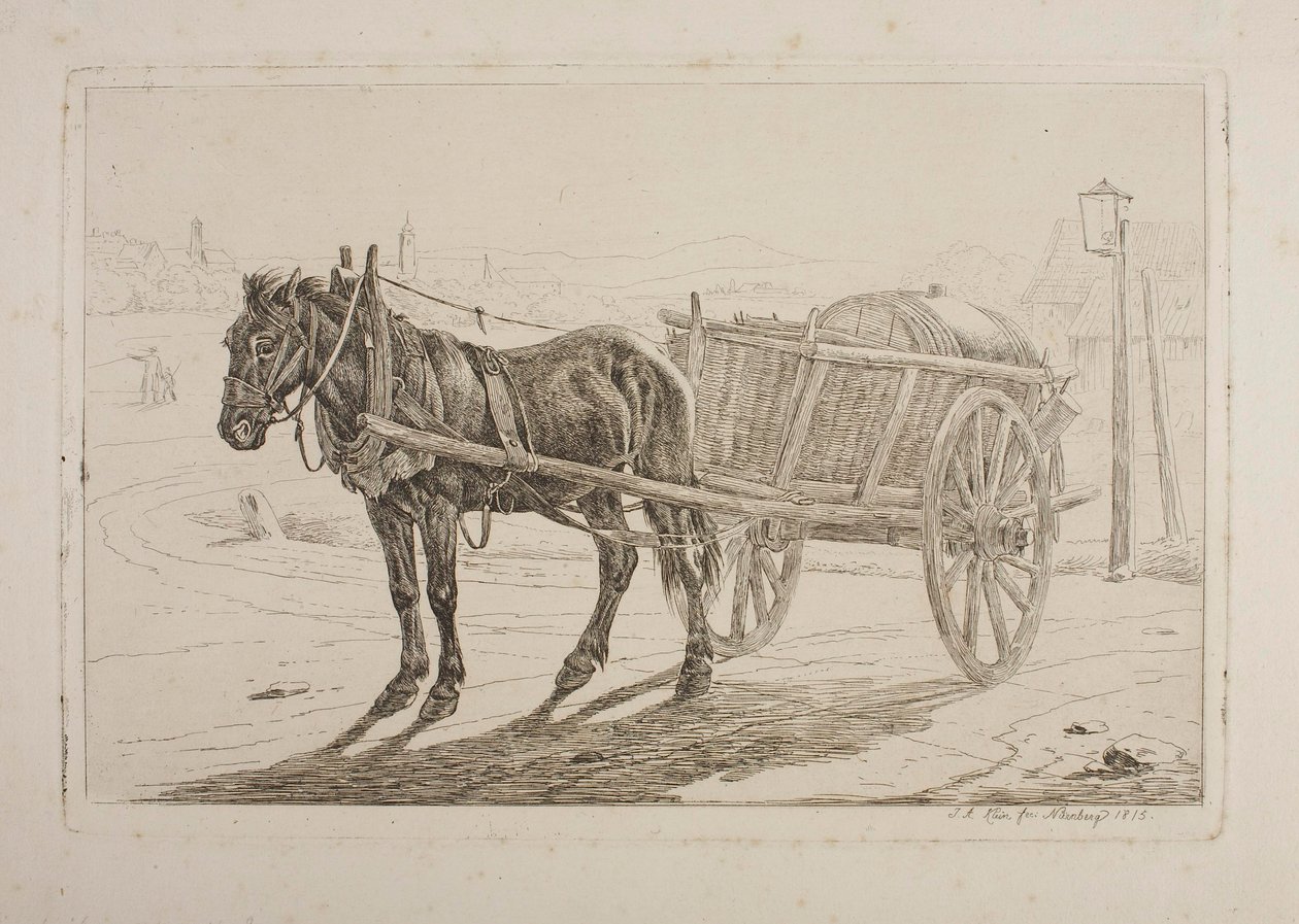 Un cheval attelé à une charrette à bière - Johann Adam Klein