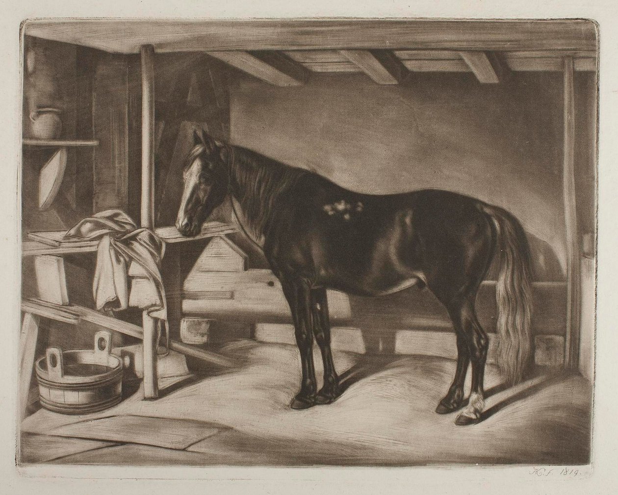 Un cheval dans une écurie - Johann Adam Klein